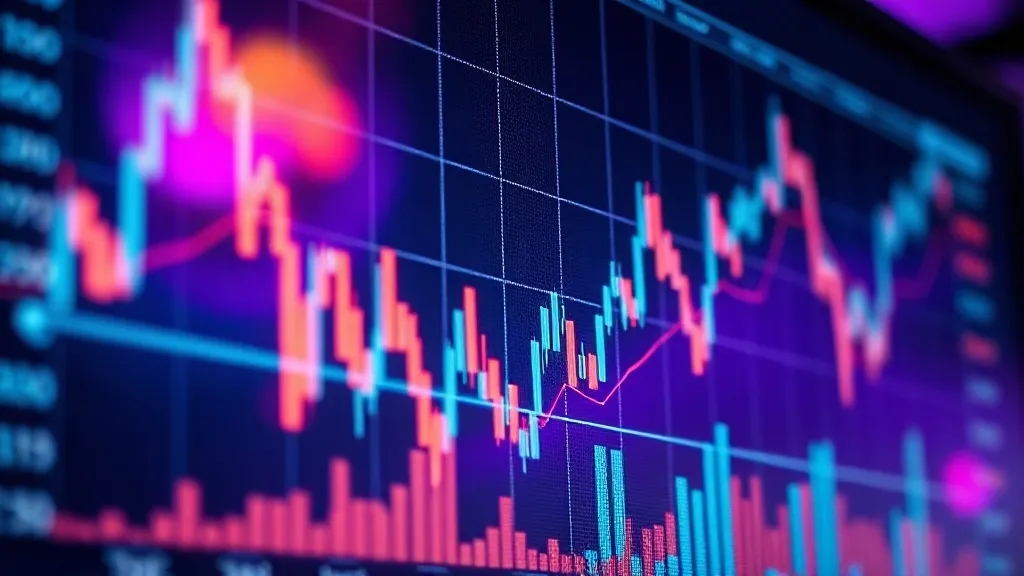 Abstract financial charts and graphs on a digital screen, pu