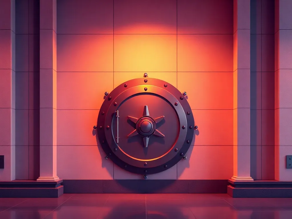 Minimalist architectural detail of a bank vault or modern fi