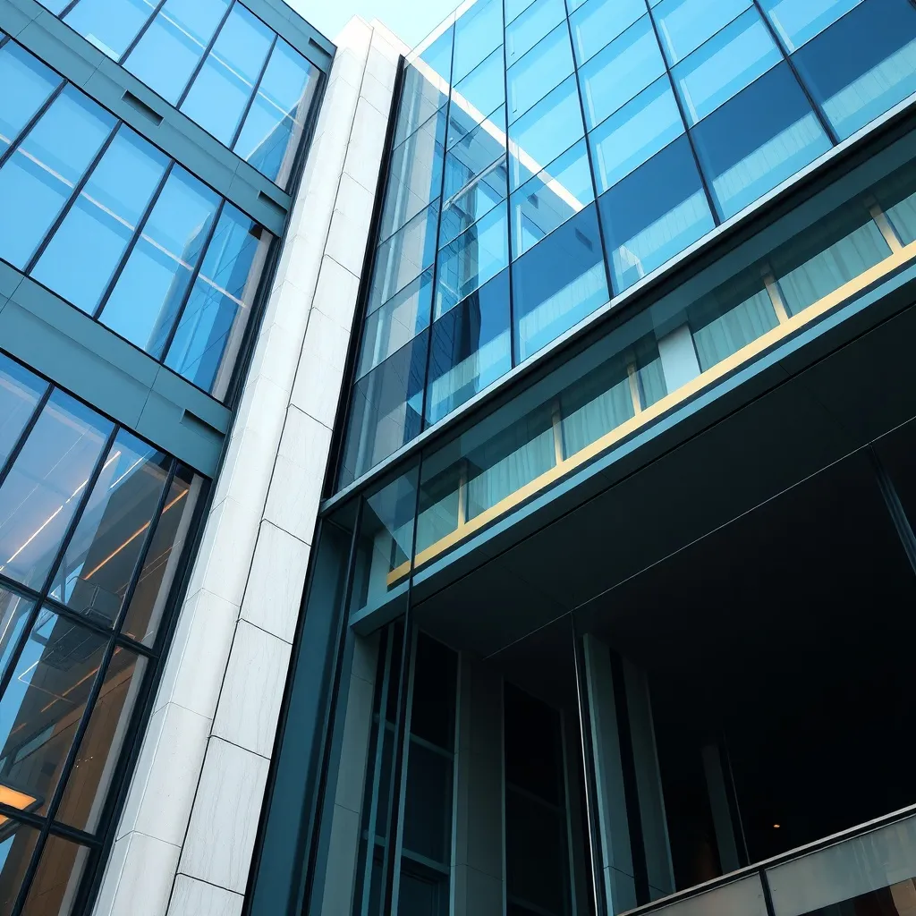 Modern architectural detail of a financial building in Gdans