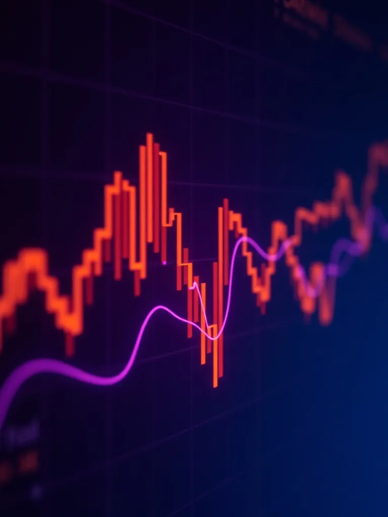 Abstract financial data visualization with glowing orange an